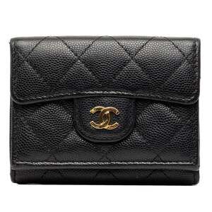 CHANEL Black Caviar Leather Logo Wallet